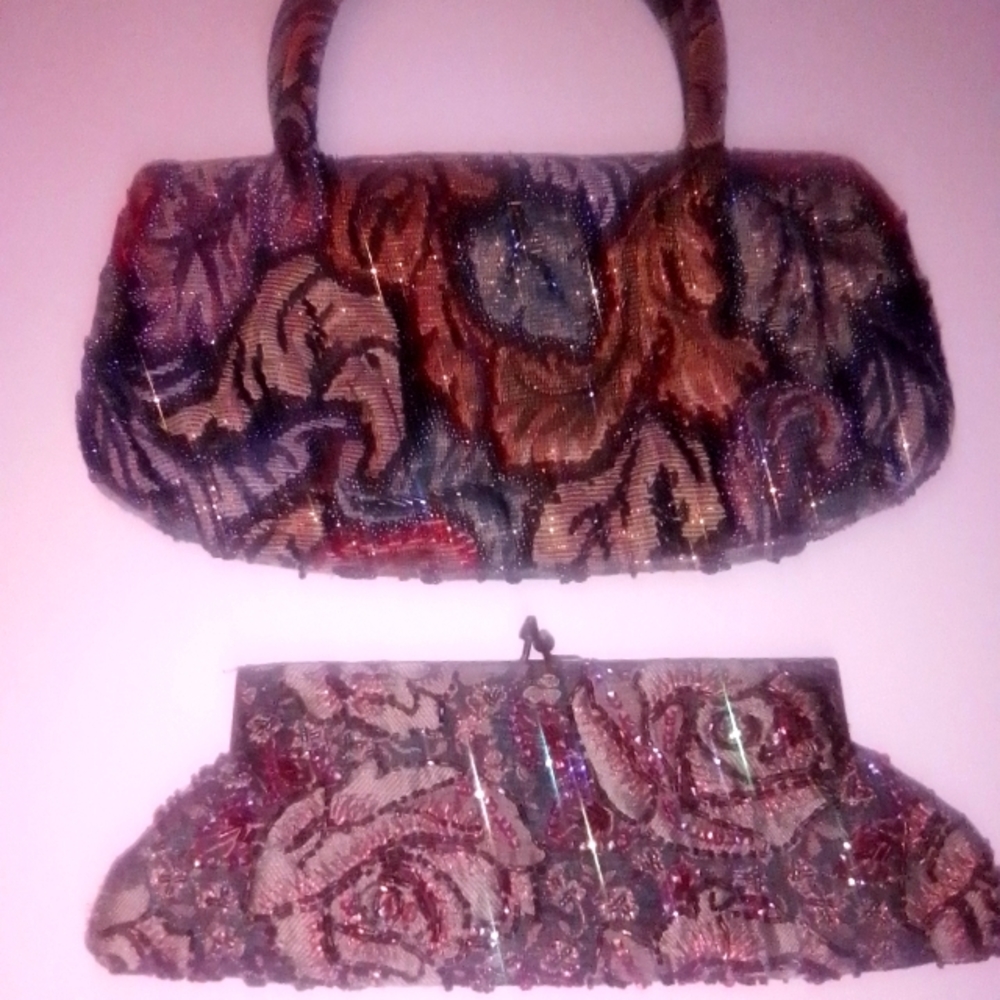 These are tapestry beaded vintage handbags. Smaller one is a Coldwater Creek.